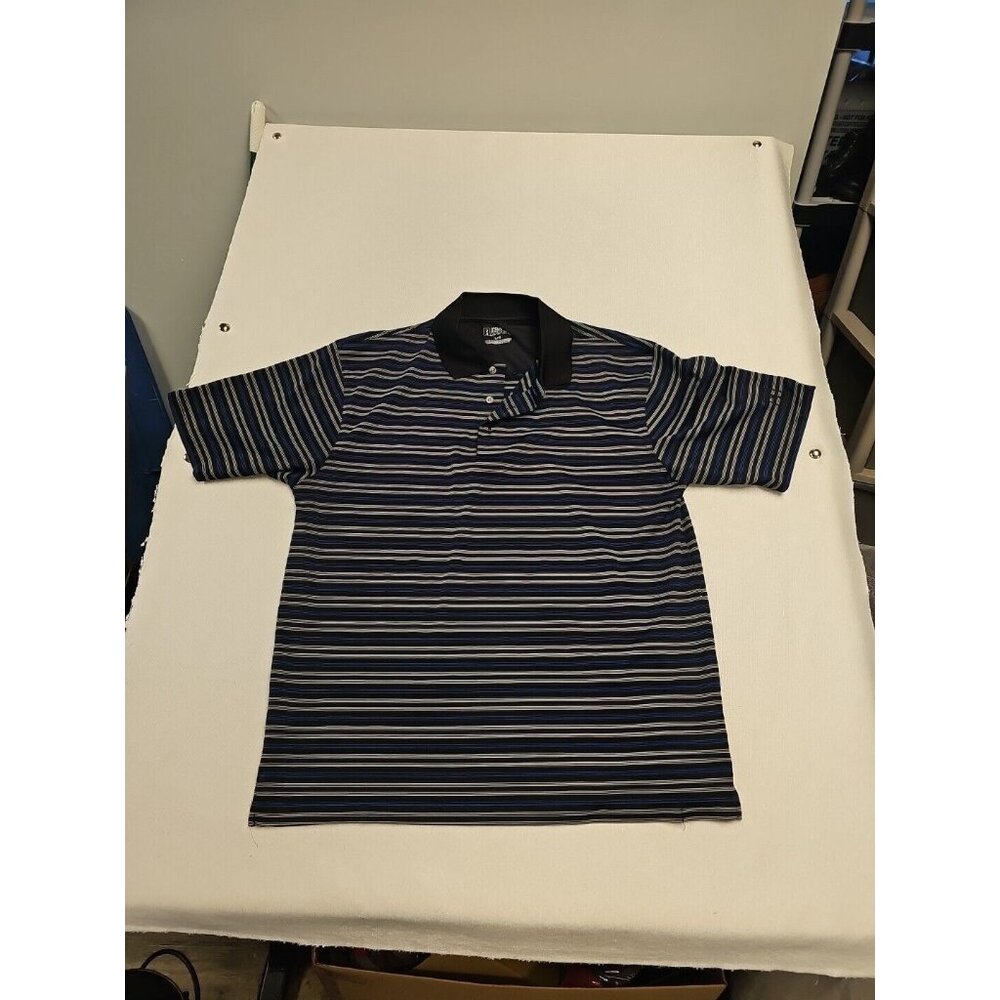 PGA Tour Polo Golf Shirt Blue‎ Black White Striped Large Excellent Condition